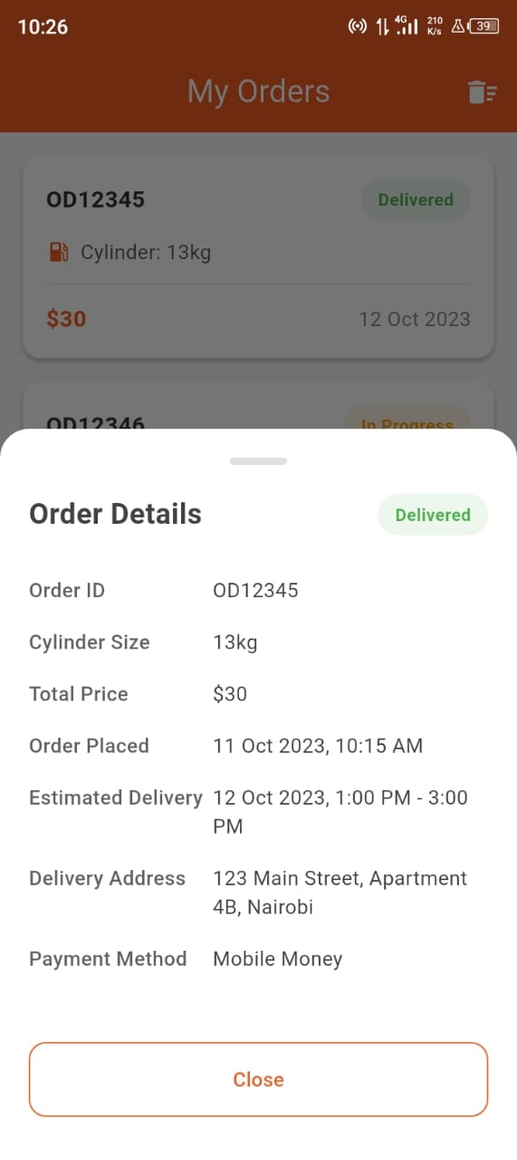 LetaGas iPhone App Order Screen